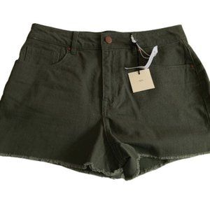 TGLA Womens Shorts Olive Green Denim High Rise Raw Hem 27 New